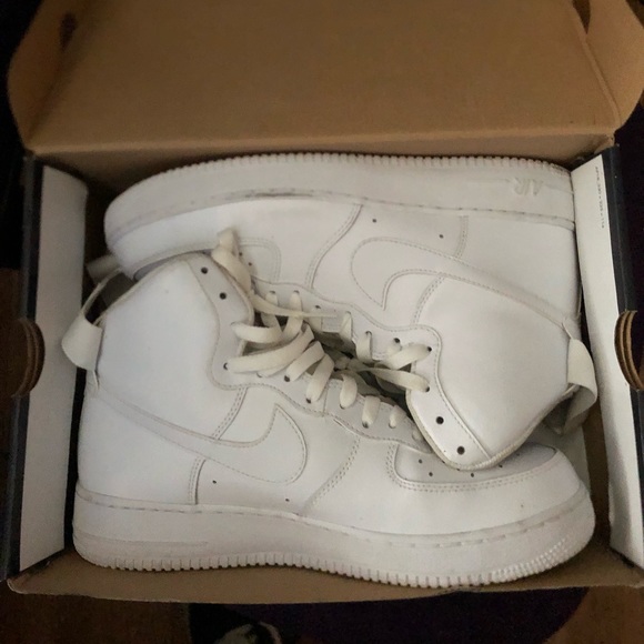 all white high top forces